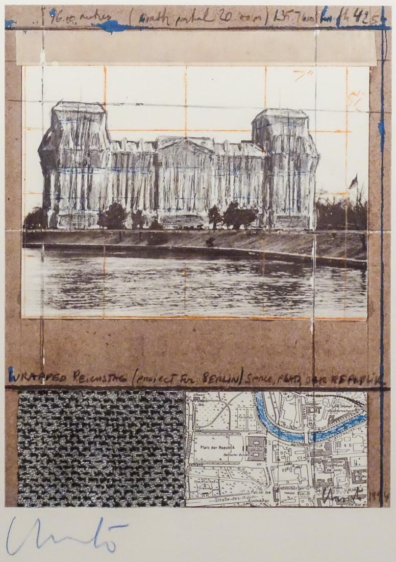Signed Christo Wrapped Reichstag Lithograph Collage (1 of 5)