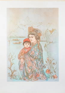 Signed Edna Hibel Lithograph Chinese Kuan-Yin 30/37: This is a signed original lithograph on paper by artist Edna Hibel (American, 1917 - 2014). It is notated "III 30/37 Edition 307". The lithograph is titled Kuan-Yin and features a young Chinese mother