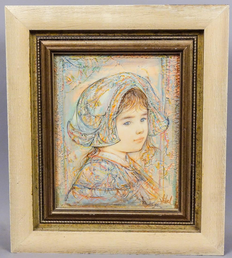 Signed Edna Hibel Painting Portrait of Young Girl (1 of 4)