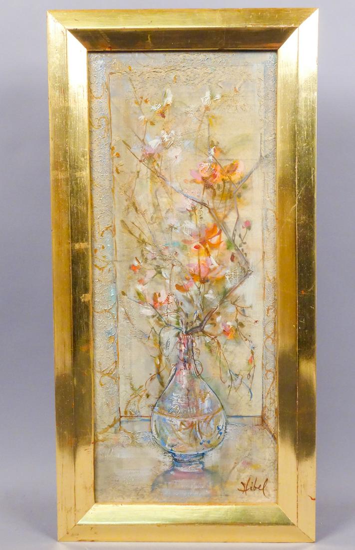 Edna Hibel Flowers in Vase Painting on Silk on Board (1 of 3)