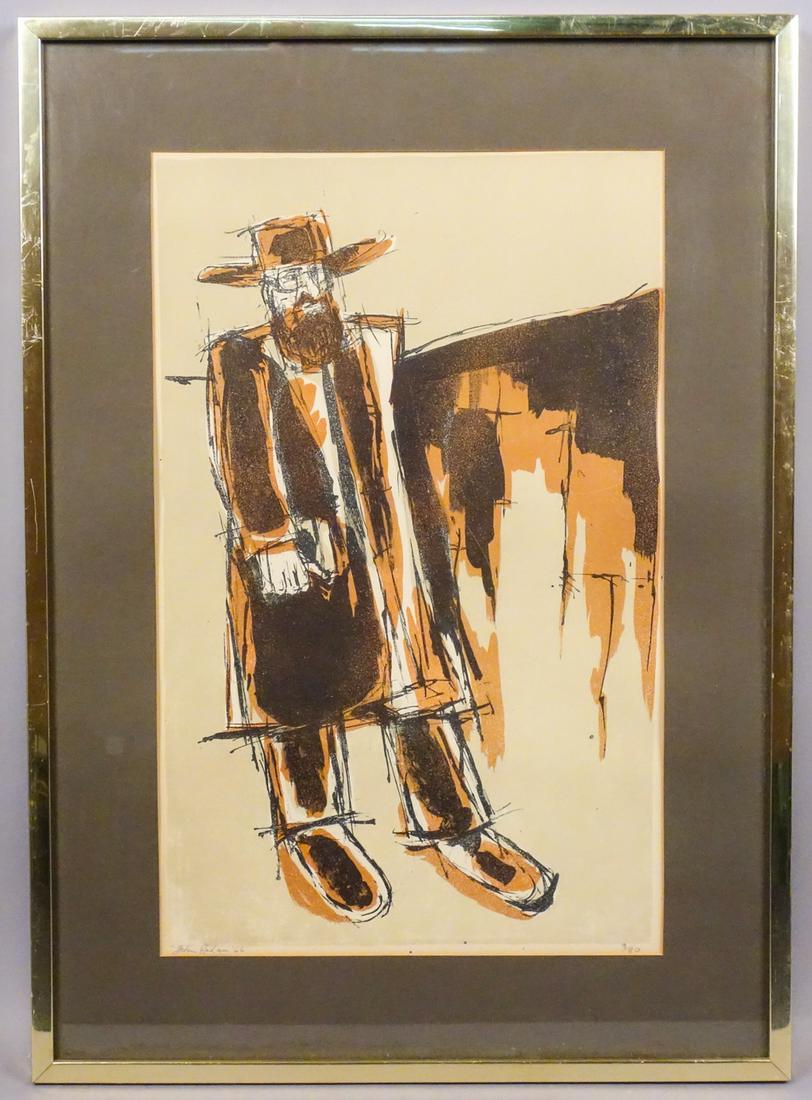 Signed John Behan RHA The Rabbi Screenprint 9/80: This is an original screenprint by sculptor John Behan (Irish, b.1938). Titled The Rabbi this limited edition print is numbered 9/80. Pencil signed and dated for 1966. From the estate of Gerald Goldbe