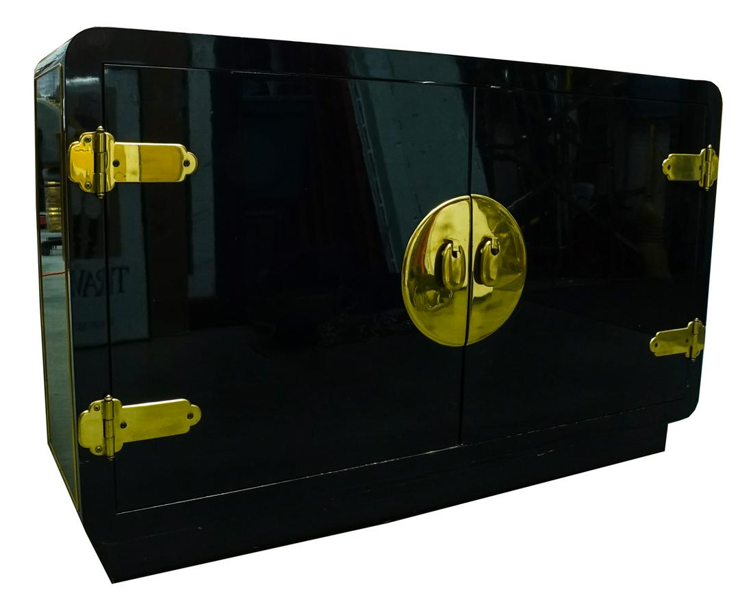 Mid Century Modern Mastercraft Black Lacquer Console Cabinet (1 of 8)