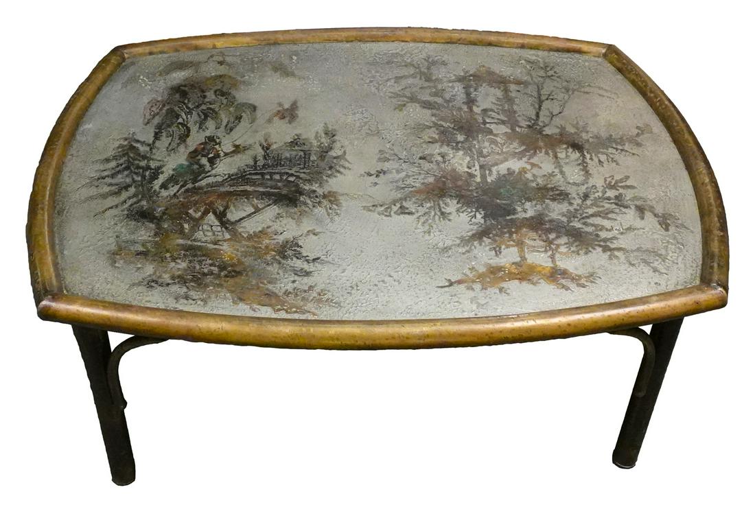 LaVerne Etched Bronze Pewter Coffee Table "Le Fleur" (1 of 6)