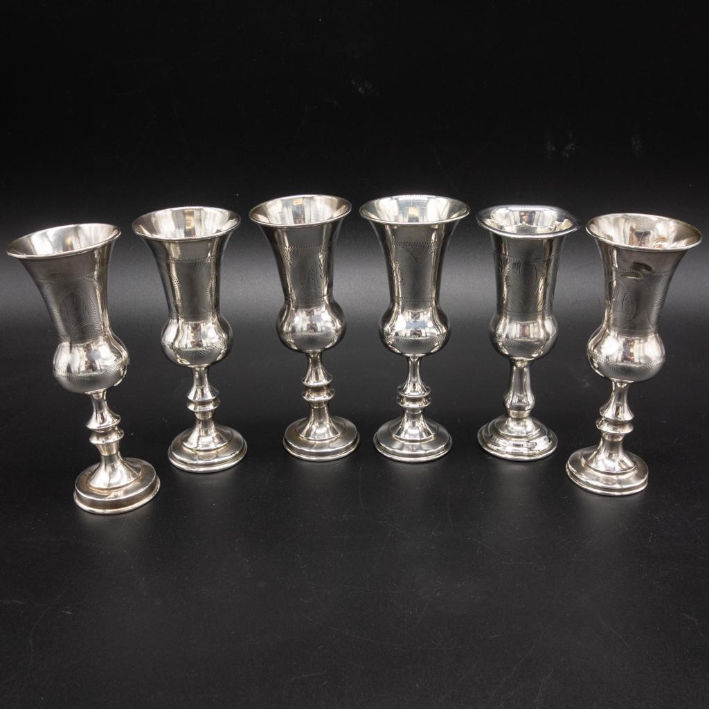 Assembled Set 6 Sterling Silver Judaica Kiddush Cups (1 of 4)