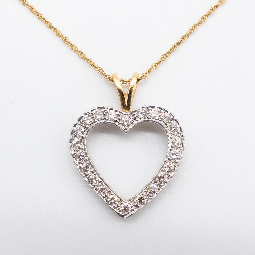 Vintage 14K Gold Diamond Heart Pendant Necklace (1 of 3)