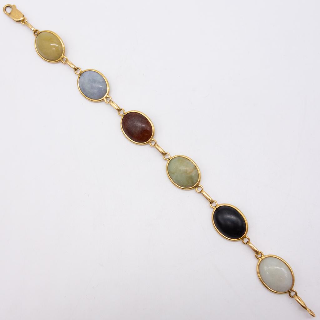 Vintage Multicolored Jade 14K Gold Cabochon Bracelet (1 of 4)