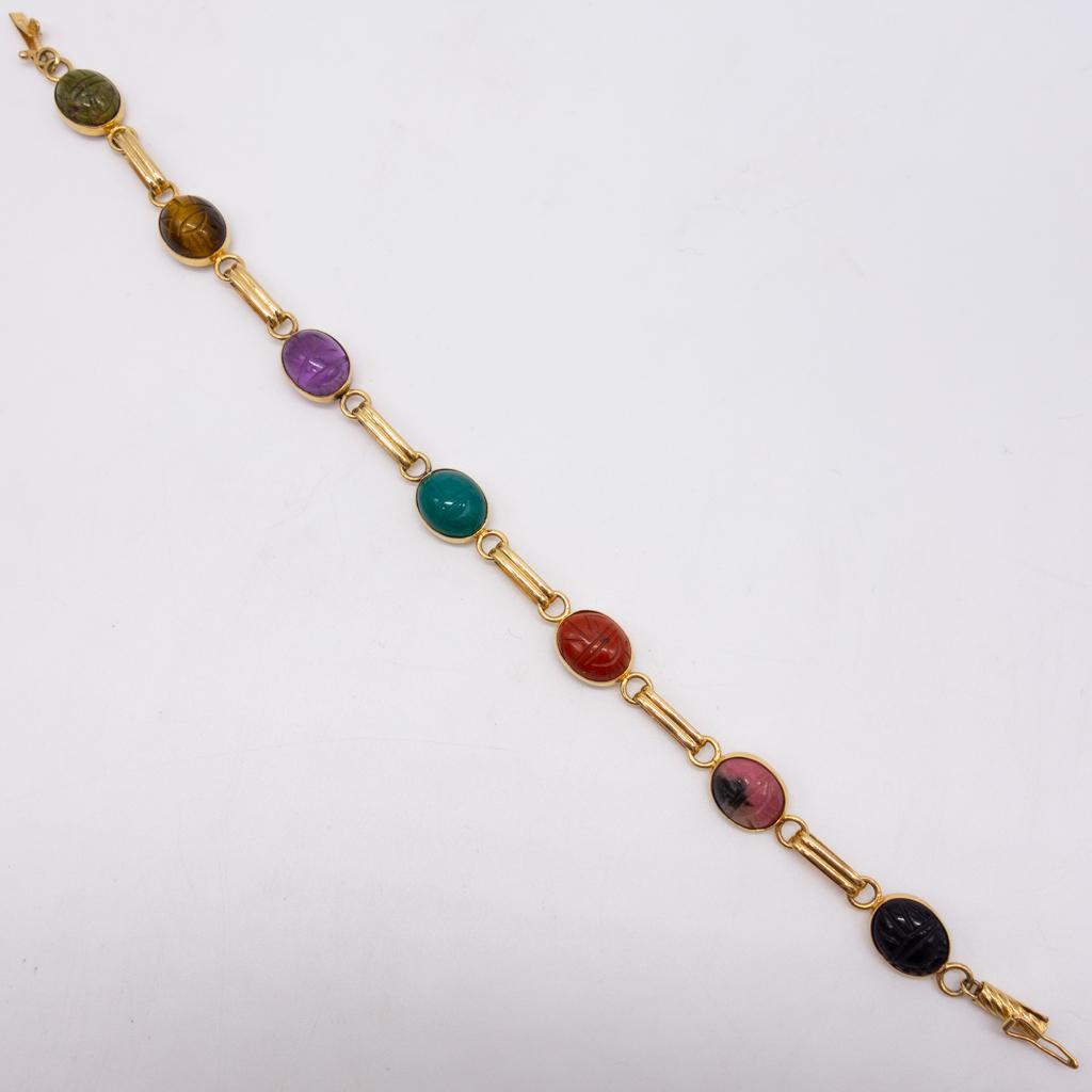 Vintage 14K Gold Hard Stone Scarab Beetle Bracelet (1 of 5)