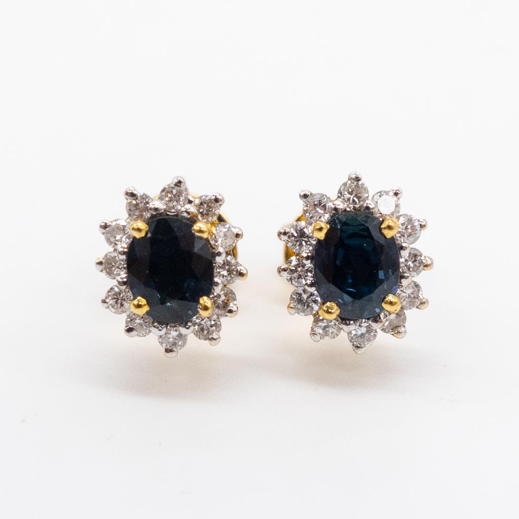Vintage 1tcw Sapphire Diamond 14K Gold Earrings (1 of 3)