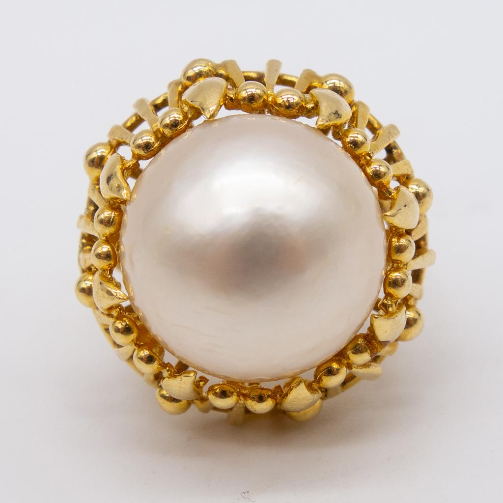 Vintage 14K Gold Filigree Mabe Pearl Ring Size 6 (1 of 5)