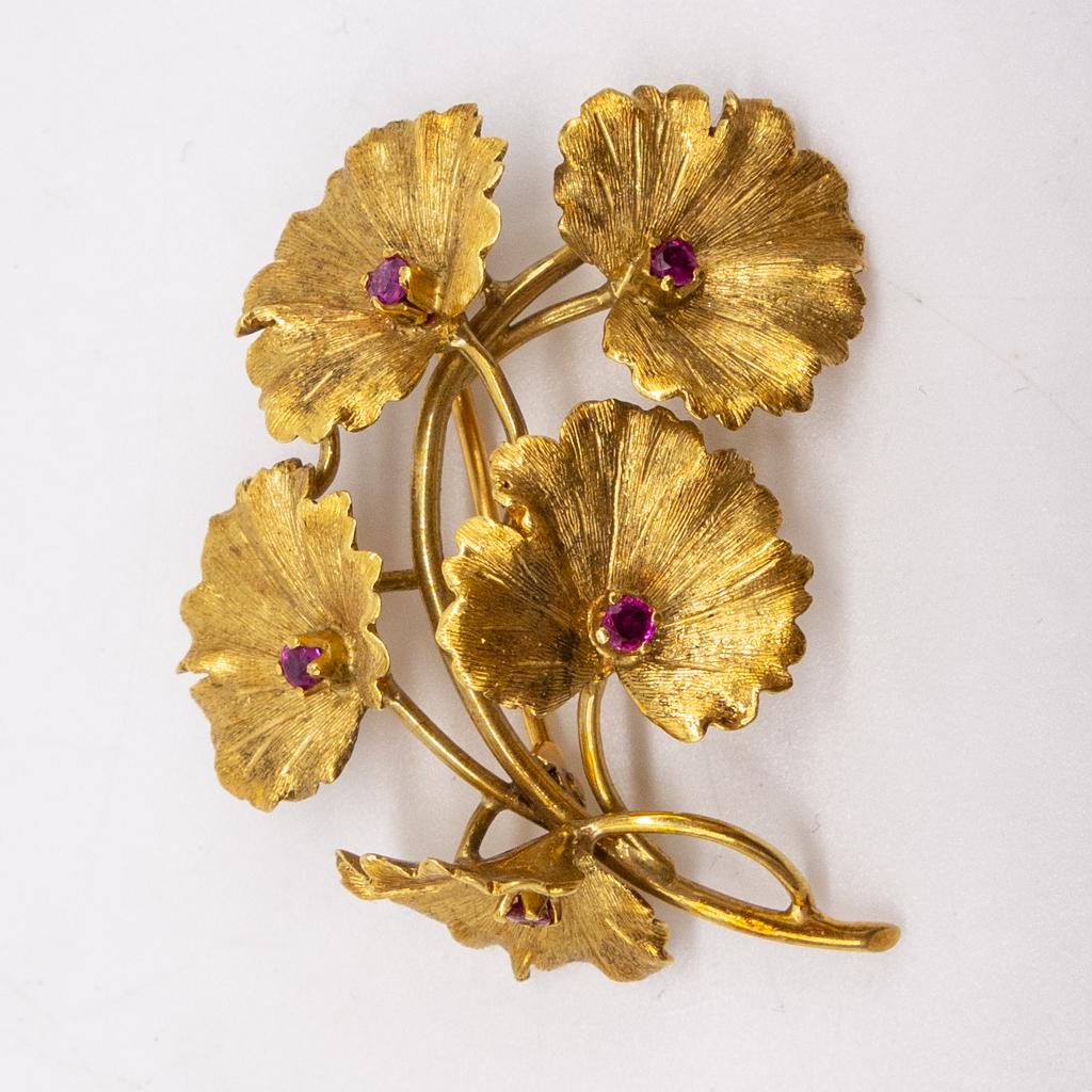 Vintage Tiffany Italy 18K Gold Ruby Leaf Brooch Pin (1 of 3)