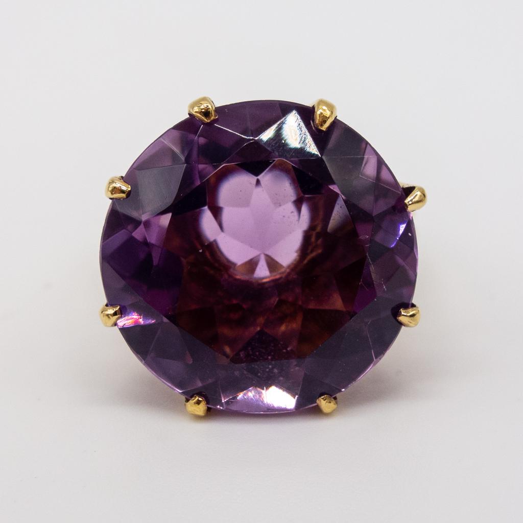 Vintage 14K Gold Lg Round Faceted Amethyst Ring (1 of 4)