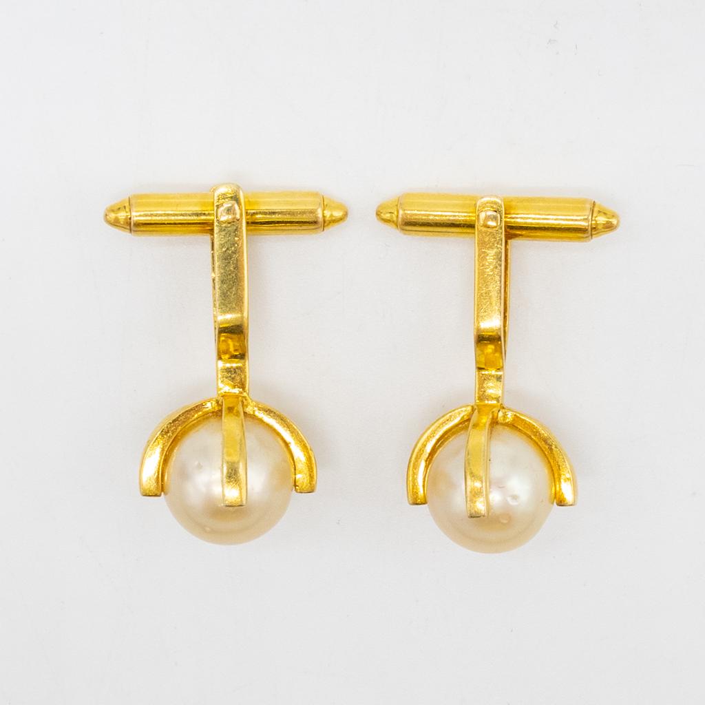 Vintage TRIO Pr 11mm+ Cultured Pearl 14K Gold Cufflinks (1 of 4)
