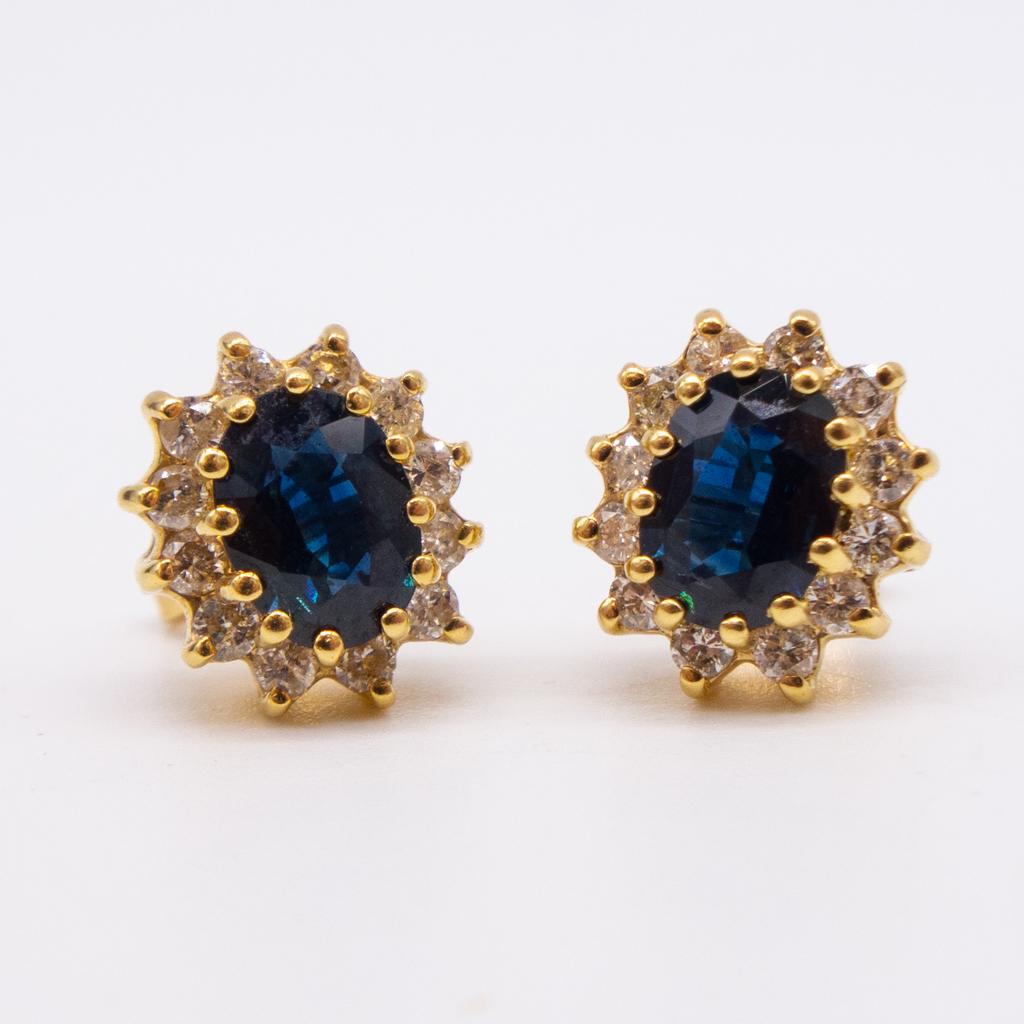 Vintage Natural Sapphire Diamond 14K Gold Earrings (1 of 3)