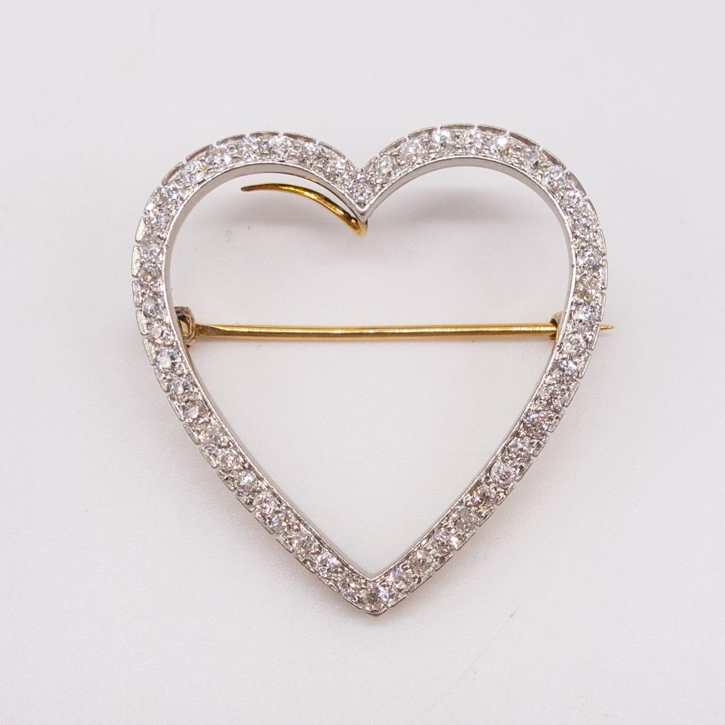 Vintage Platinum Diamond Heart Brooch Pendant (1 of 3)