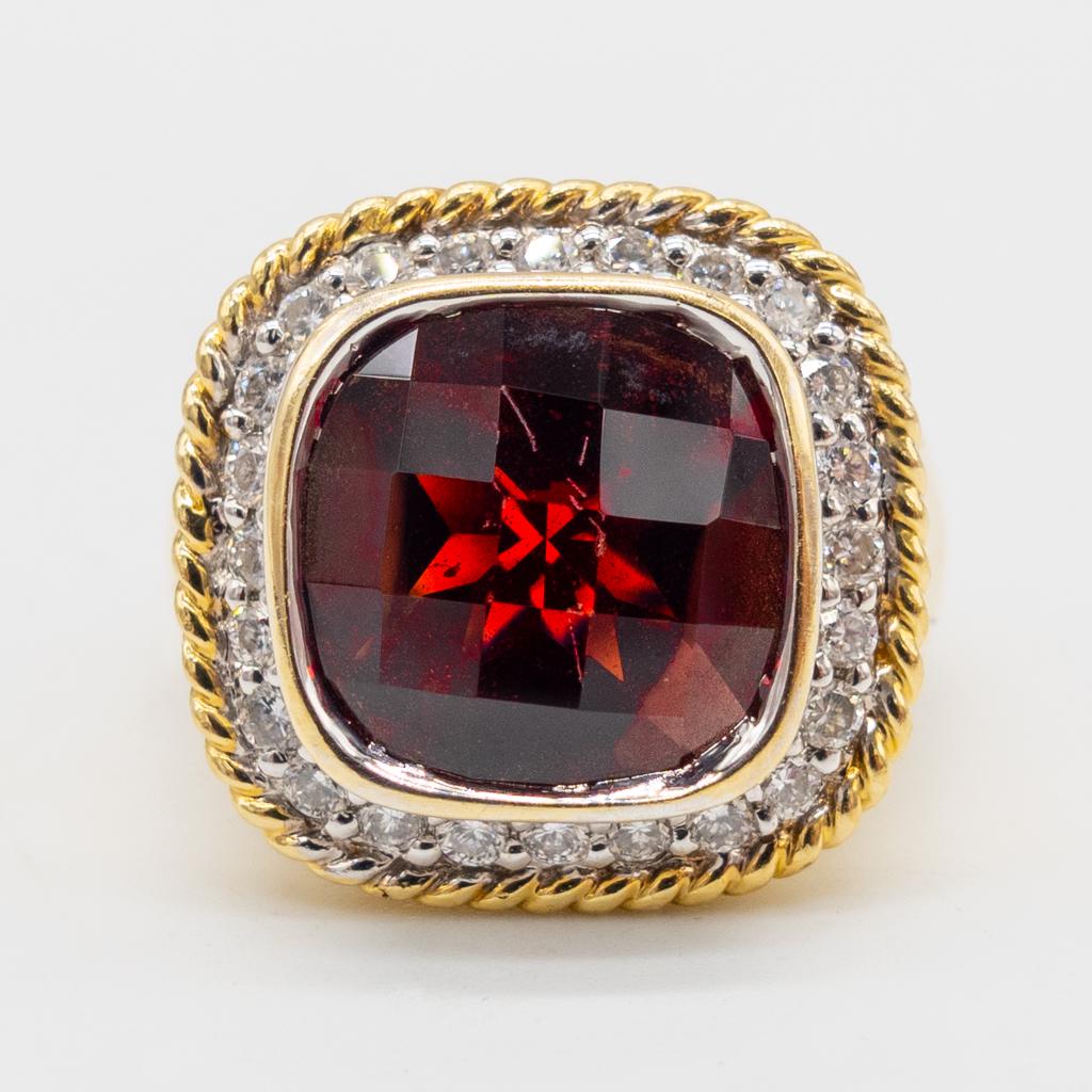 Vintage 14K Gold Checkerboard Garnet Diamond Ring (1 of 6)
