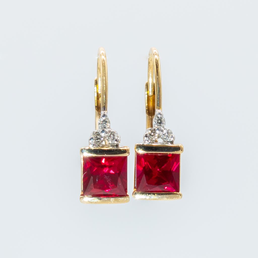 Contemporary 14K Gold Diamond Natural Ruby Earrings (1 of 3)