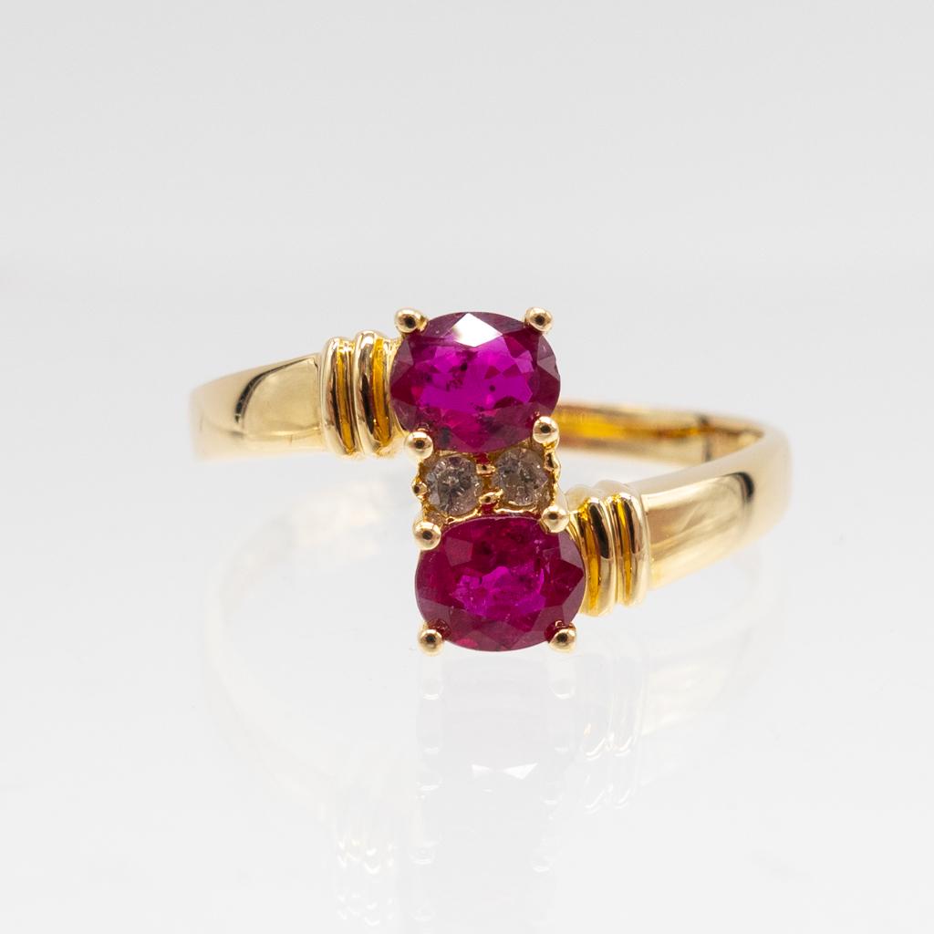 Contemporary 14K Rose Gold Natural Ruby Diamond Ring (1 of 5)
