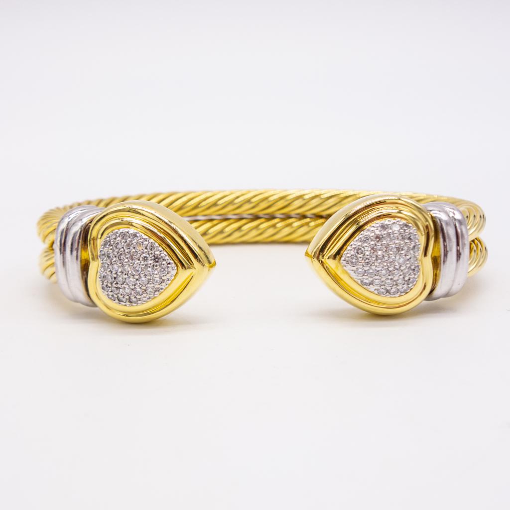 David Yurman 18K Pave Diamond Cable Heart Cuff Bracelet (1 of 4)