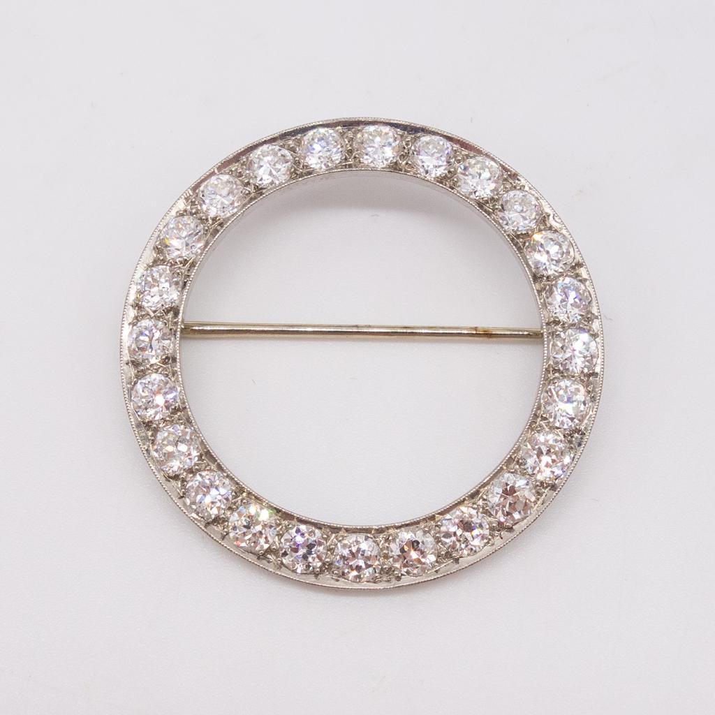 Vintage Platinum 3.5tcw Diamond Circle Brooch Pin (1 of 4)