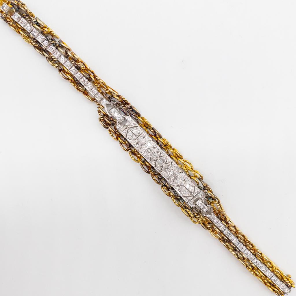 Vintage 14K Gold Art Deco Platinum Diamond Bracelet (1 of 4)