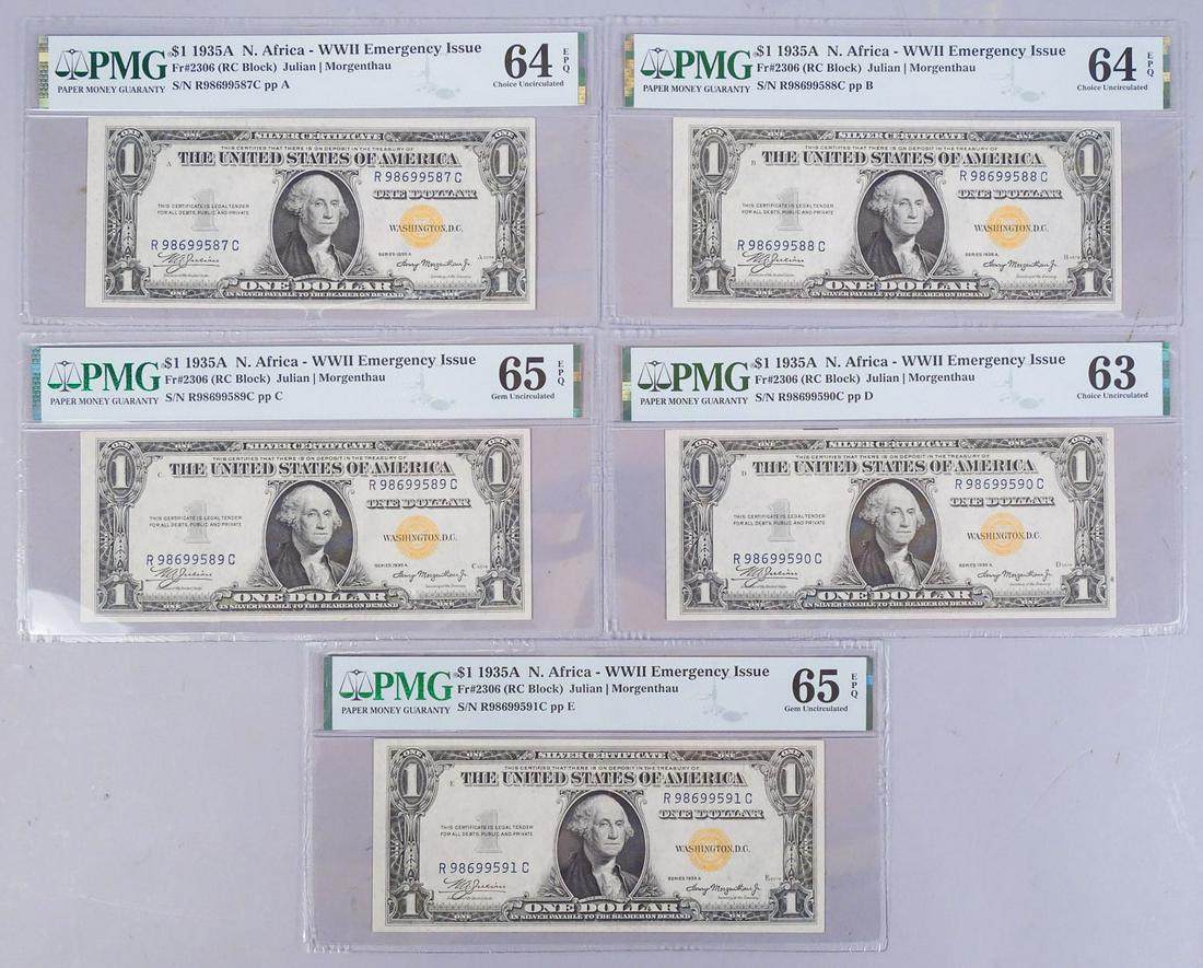 5 PMG Seq Serials WWII N Africa FR 2306 $1 63-65 EPQ (1 of 12)