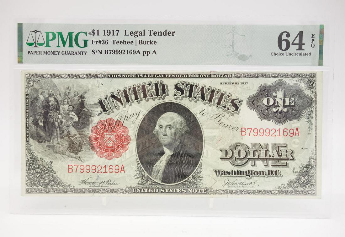 PMG 1917 $1 Legal Tender FR36 64 EPQ Choice Unc (1 of 2)