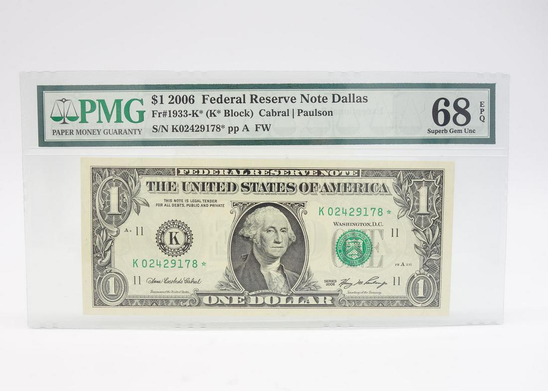 PMG 68 2006 $1 Fed Reserve Note FR 1933-K* (1 of 2)