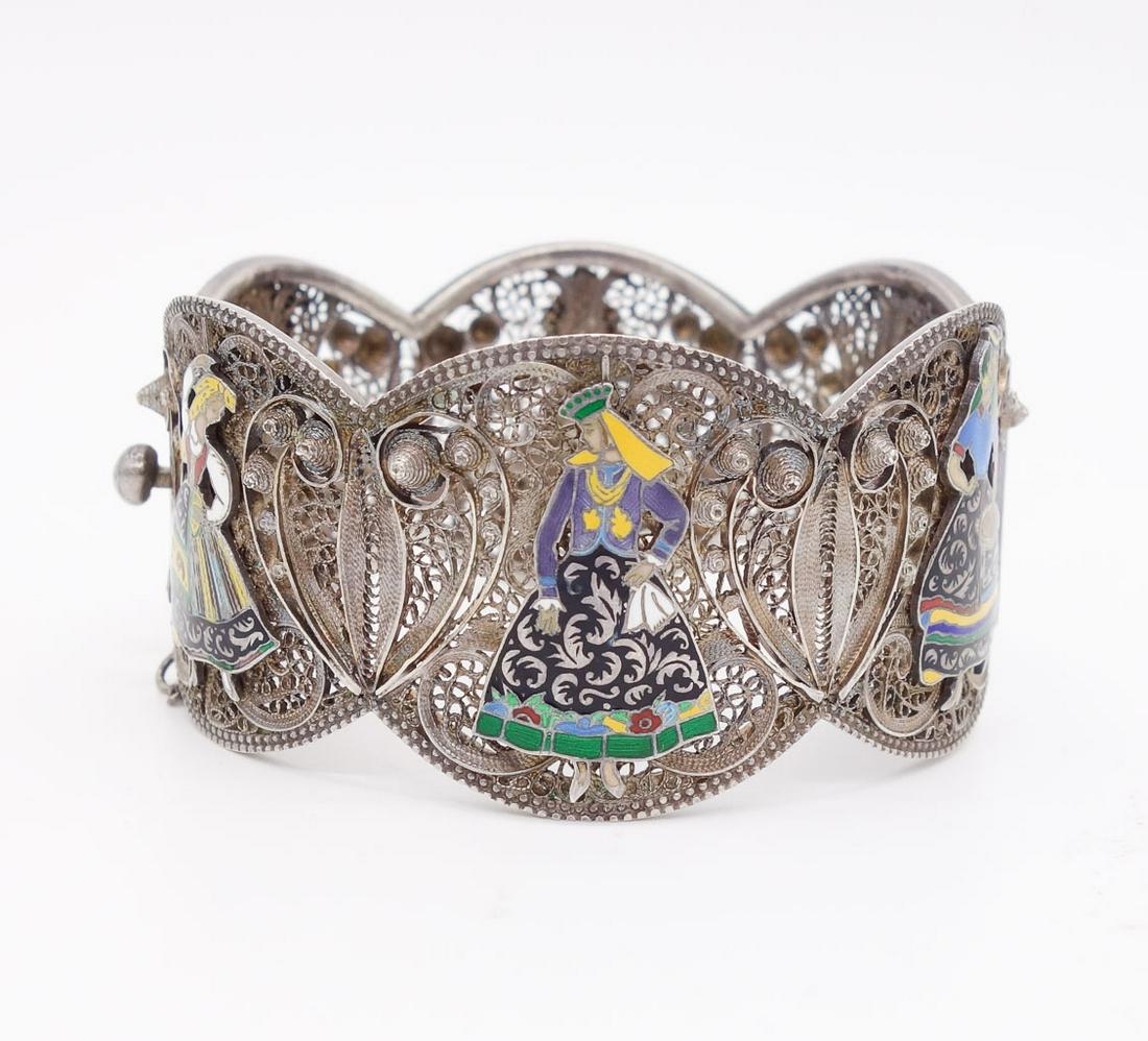 Ukrainian Dress 833 Silver Filigree Enamel Cuff Bracelet (1 of 7)