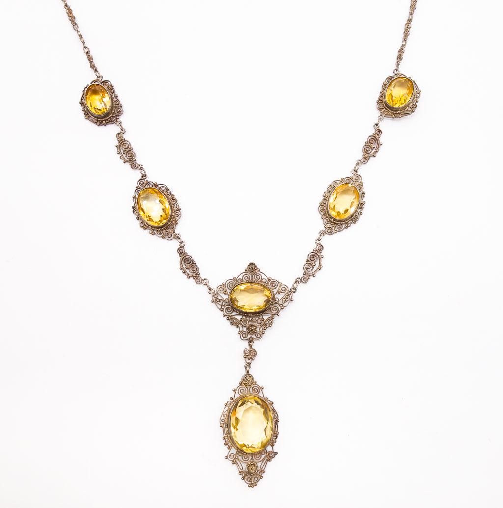 Antique 800 Silver Filigree Citrine Lavalier Necklace (1 of 4)