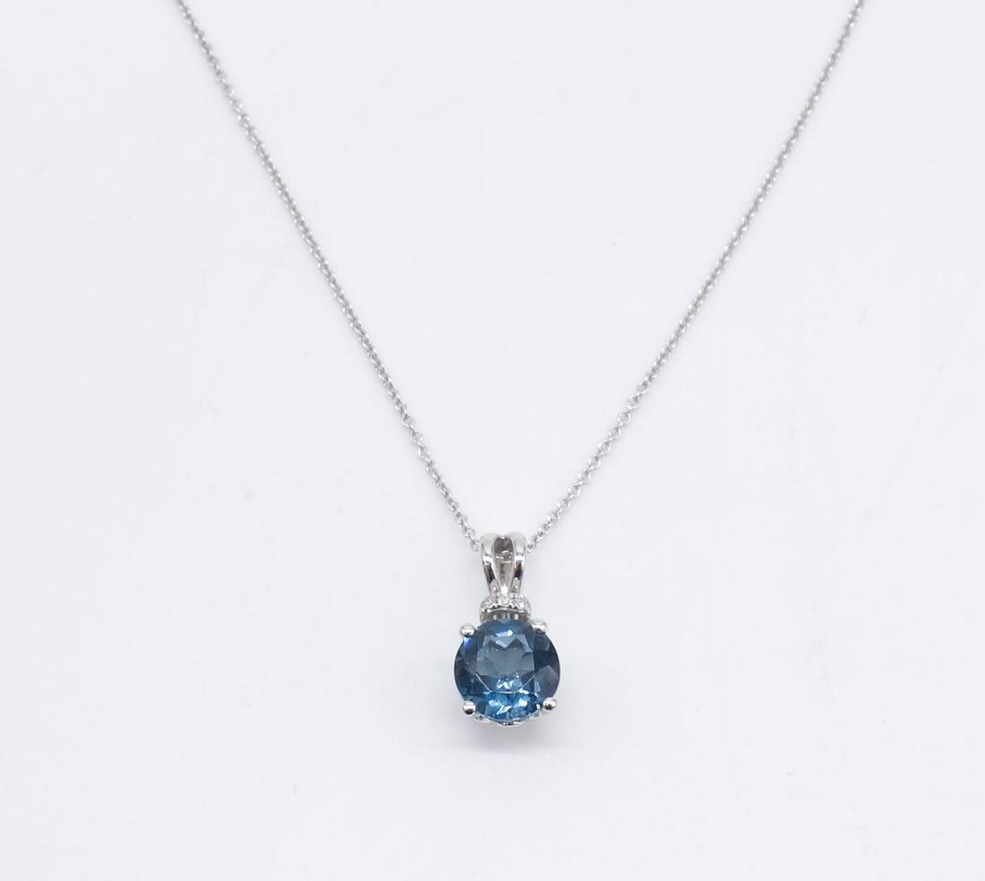 Effy 14K White Gold Blue Topaz Diamond Pendant Necklace (1 of 6)