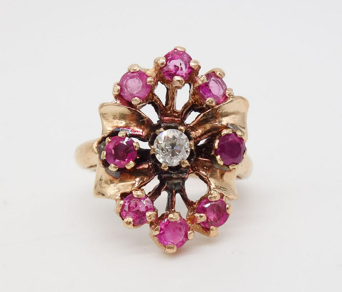 Vintage Retro 14K Rose Gold Diamond Ruby Ring Size 4 (1 of 6)