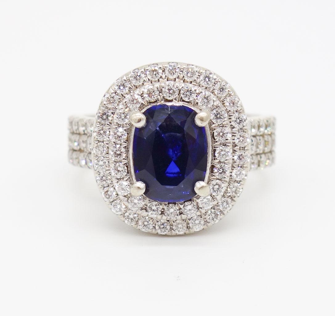 14K White Gold Diamond Natural Sapphire Ring Size 8.75 (1 of 5)