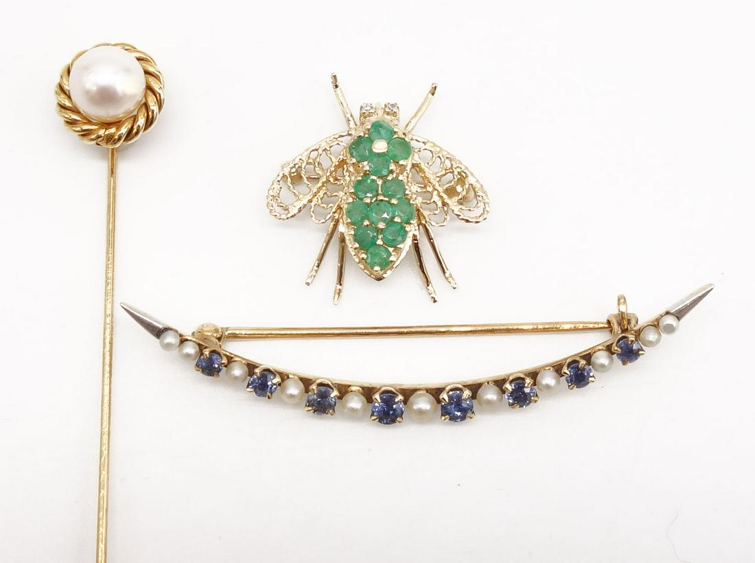 Antique Group 3 14K Gold Pins incl Tiffany, Insect (1 of 4)
