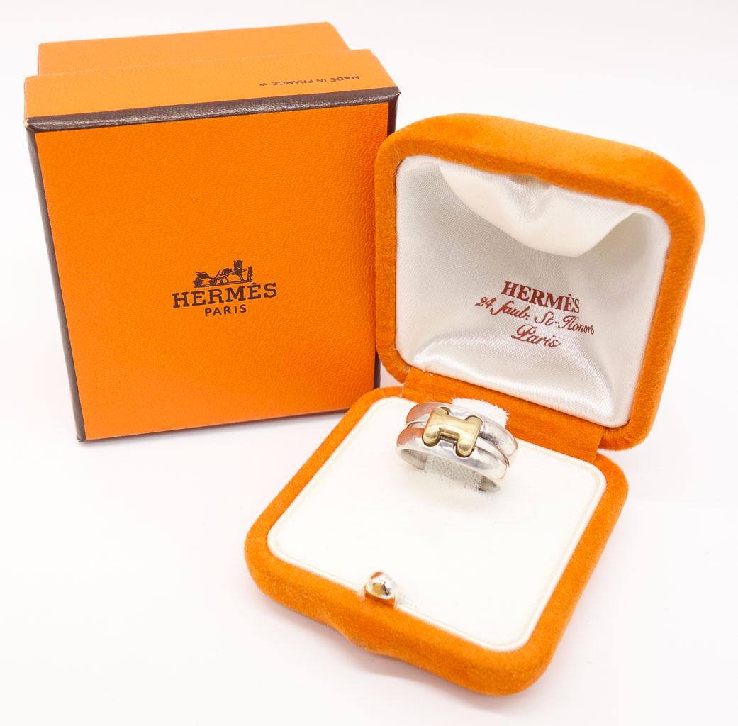 Vintage Hermes Paris Sterling Silver 18K Gold Ring w Original Case and Box (1 of 8)