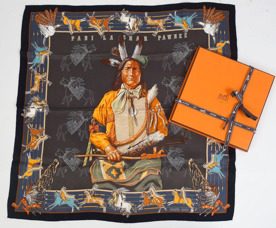 Hermes France Silk Pawnee Olive Green Scarf (1 of 8)