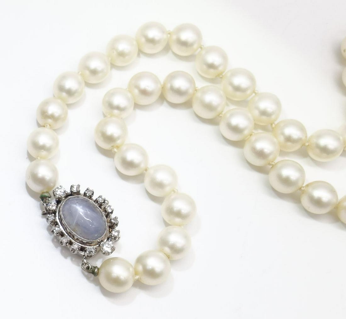 Vintage 14.5" Cultured Pearl Necklace w 14K Gold Diamond Star Sapphire Clasp (1 of 7)