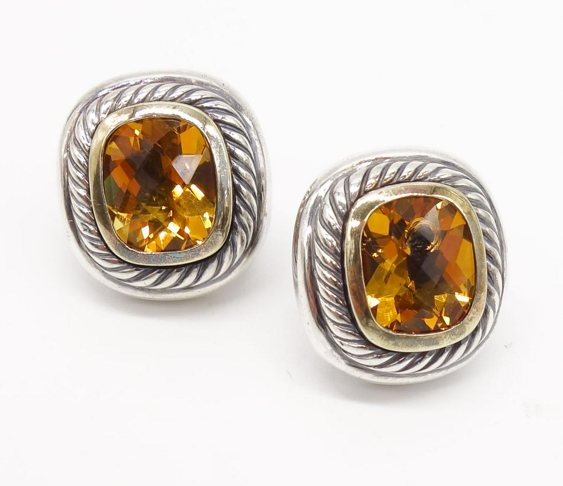 Vintage David Yurman Sterling Silver 14K Gold Citrine Cable Earrings (1 of 4)