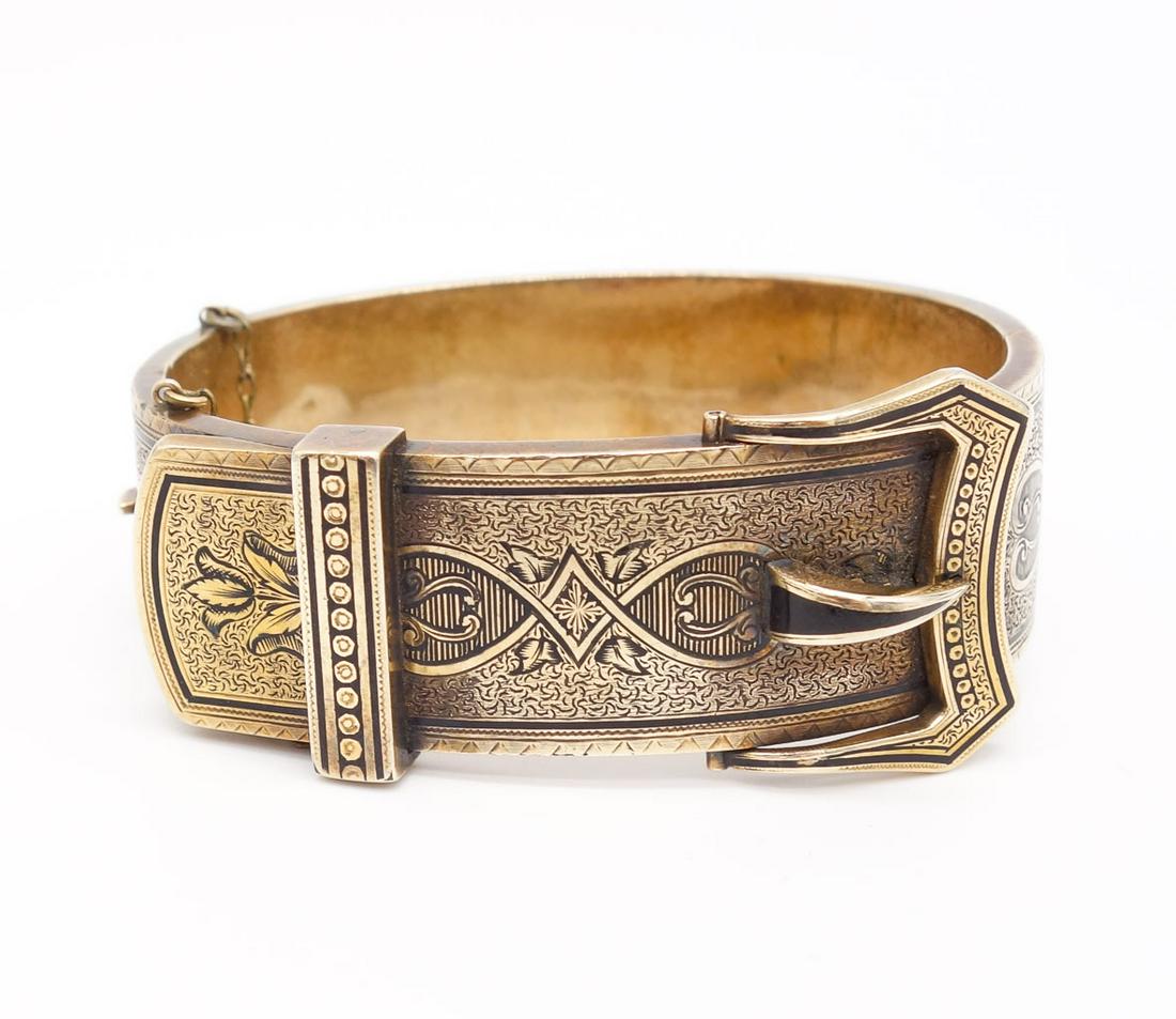 Antique 14k Gold Enamel Victorian Buckle Cuff Bracelet (1 of 6)