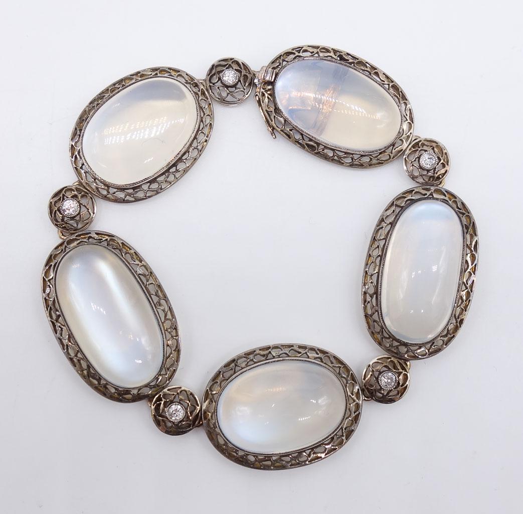 14K White Gold Filigree Moonstone Diamond Bracelet (1 of 6)