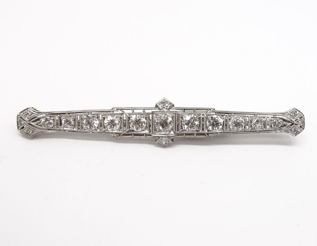 Antique Platinum Filigree Art Deco 2tcw Diamond Bar Pin (1 of 4)