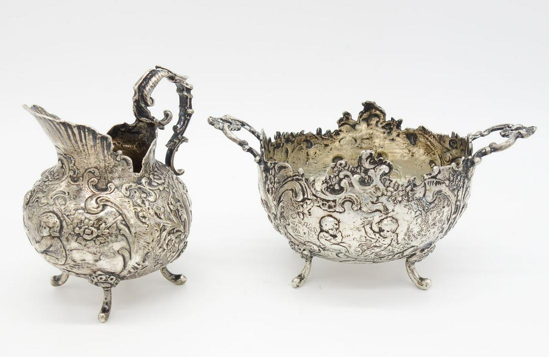 Antique German 800 Silver Ornate Repousse Creamer and Sugar Bowl (1 of 8)