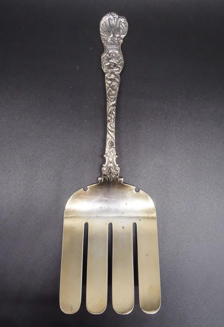 Antique 19c Durgin Solid Sterling Silver Presentation Heraldic Asparagus Server (1 of 7)