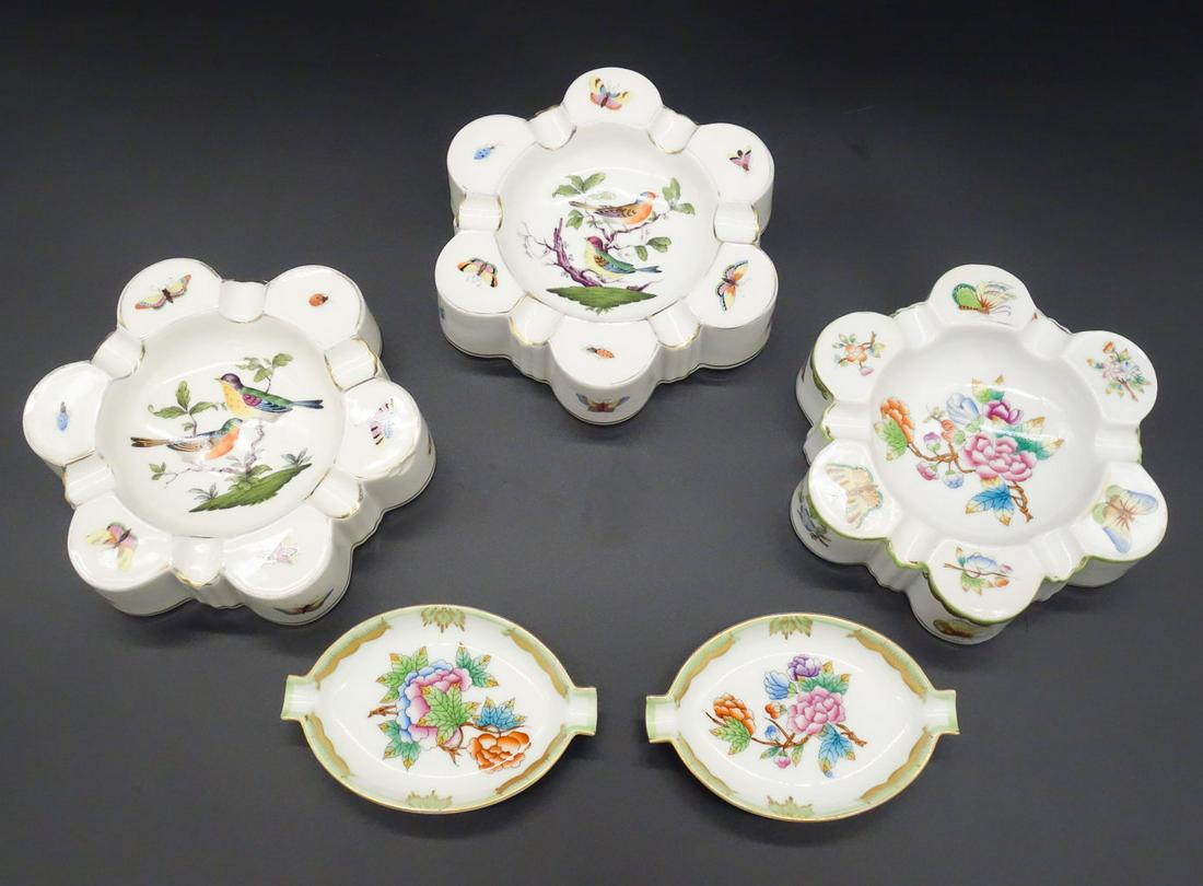Antique Group 5 Hungary Herend Floral, Bird, Butterfly Hand Painted Ashtrays (1 of 5)