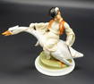 Antique Hungarian Herend Porcelain Figure of Boy Riding a Goose The Wonderful Adventures of Nils