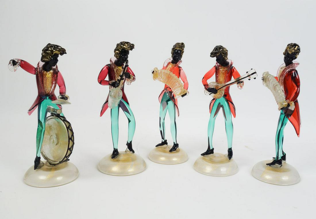 Vintage Set 5 Murano Art Glass Blackamoor Band Figurines (1 of 6)
