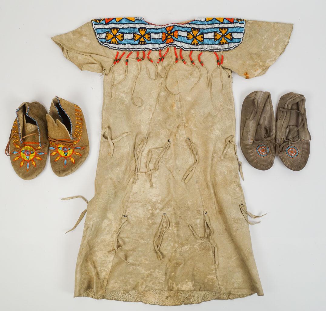 Native American Leather Beaded Child's Dress and 2 Pair Moccasins (1 of 6)