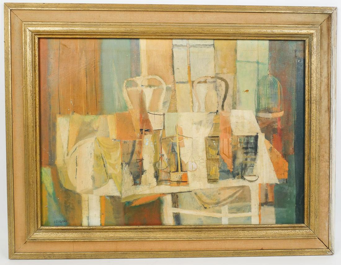Signed Charles Kenneth Sibley Original Abstract Oil Painting Dining Table Scene (1 of 5)