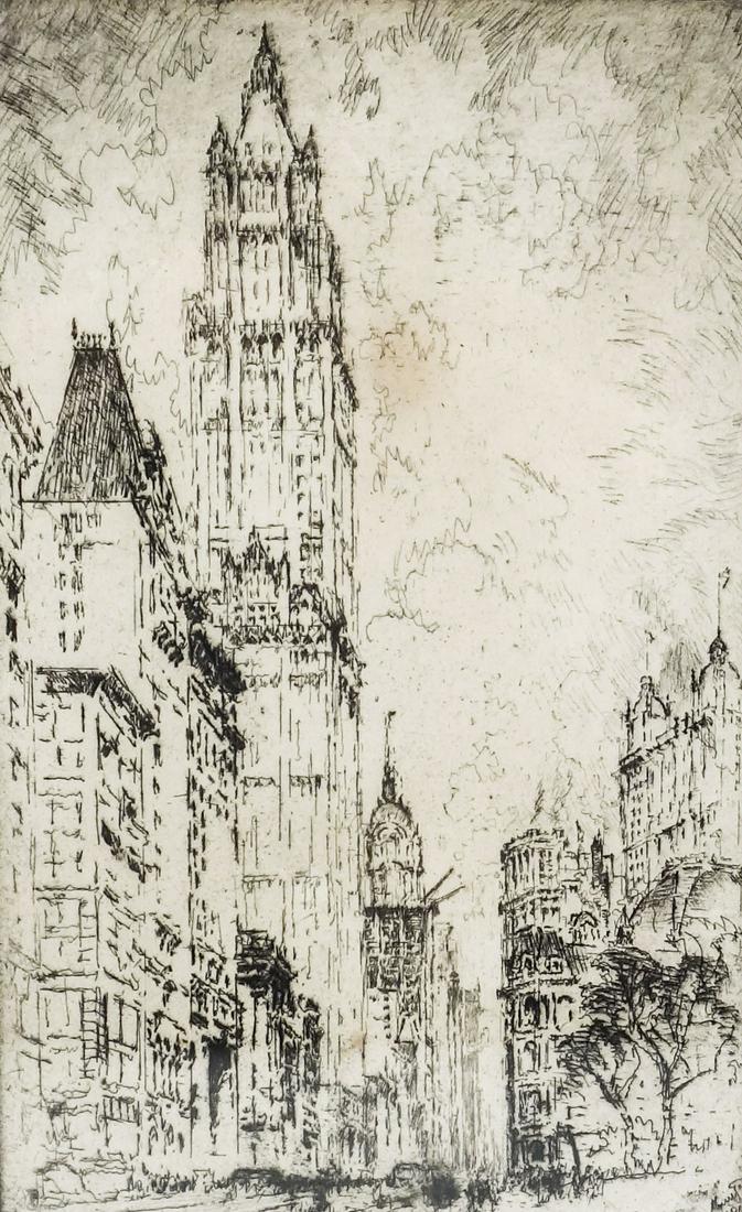 Signed Joseph Pennell Etching Woolworth Building NYC (1 of 6)