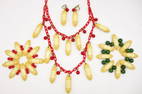 Vintage Mid Century Carved Bakelite Necklace, Bracelets, Earrings Suite