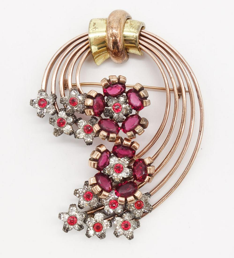 Vintage Sterling Silver Rose Gold GW Floral Spray Retro Brooch Pin (1 of 3)